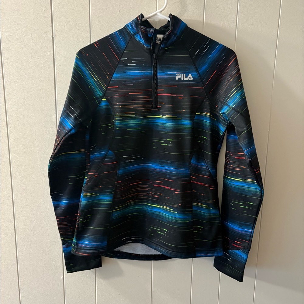 Fila Women’s Small Black Blue Pullover Track Jacket sporty running gym fall